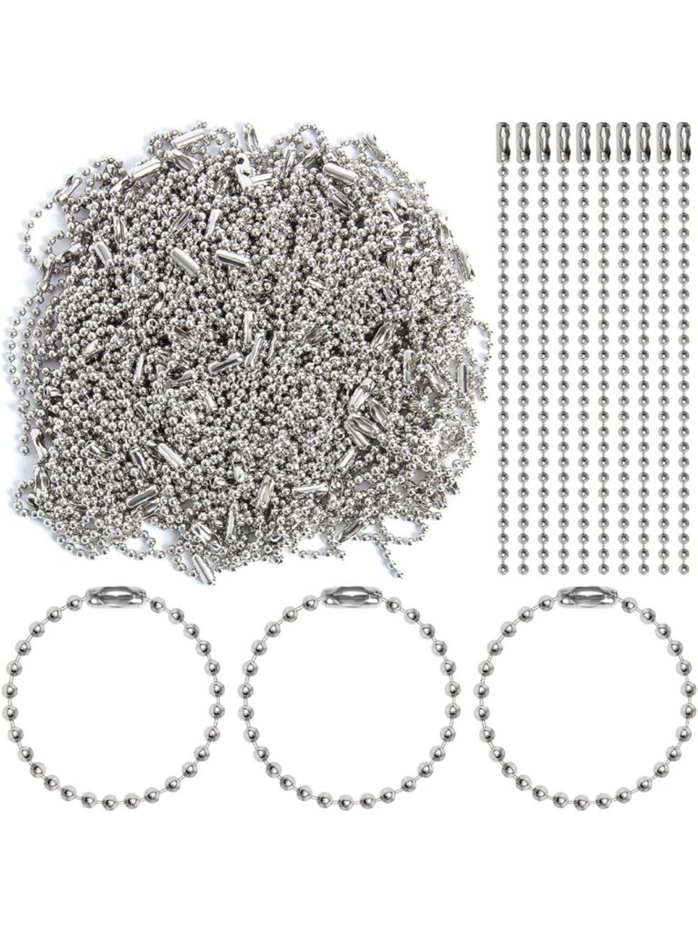 200 Pcs Silver Ball Chain Keychain Tags - 3.9 Inch, 2.4mm Adjustable for Crafts